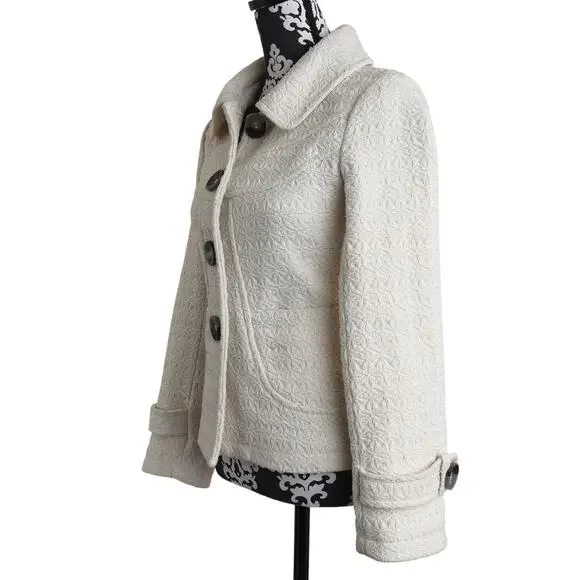 Women's Cream Preppy Twee Charlotte Russe Lined Button Up Jacket - S - Picture 6 of 11